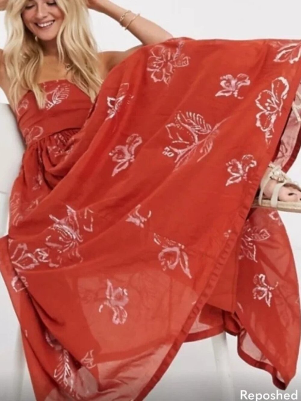 Free People Baja Babe Midi Dress Copper Combo Strapless Boho Size Small - Picture 2 of 11